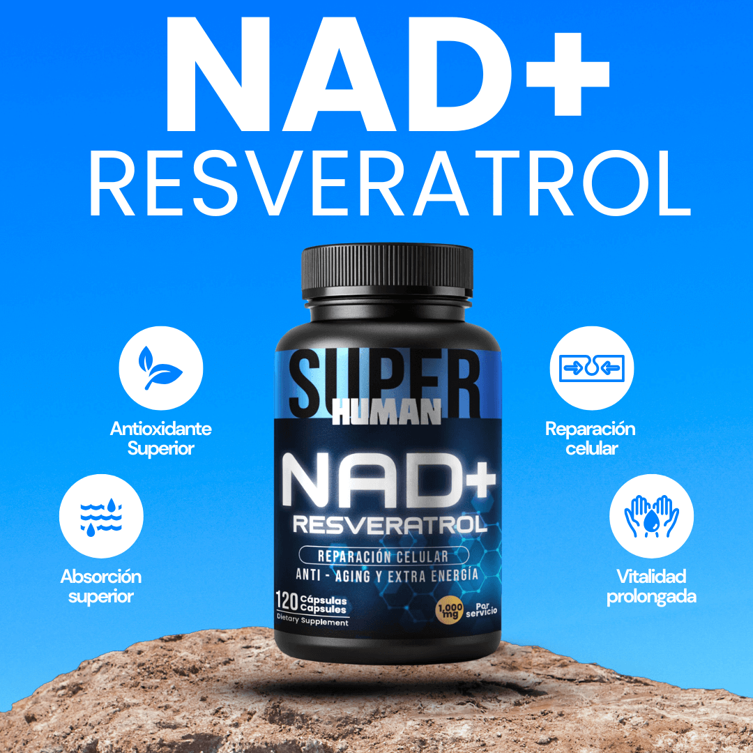 NAD + Resveratrol - Cápsulas de Reparación Celular Antienvejecimiento y Energía Extra (60 Cápsulas) - SuperHuman™