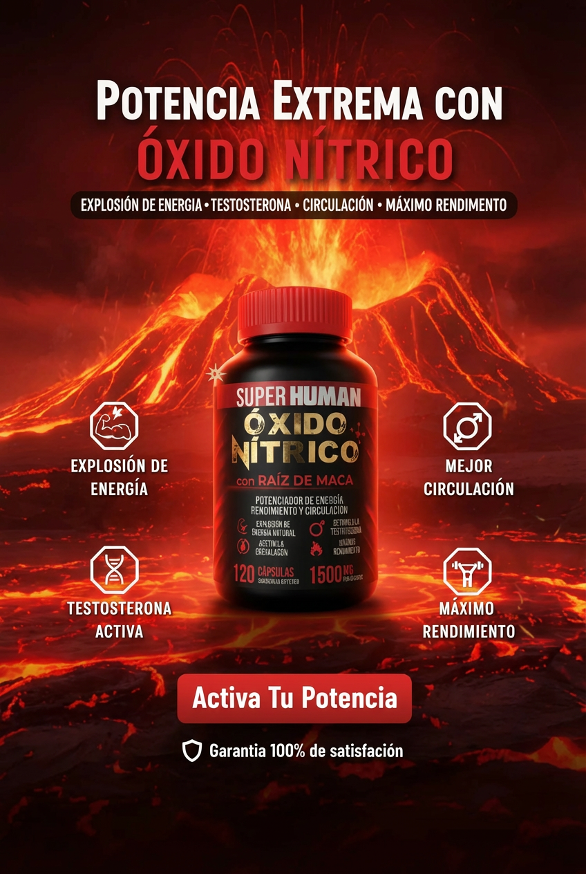 Óxido Nítrico™ Booster – Cápsulas de Óxido Nítrico con Raiz de Maca para Energía, Potencia y Rendimiento , Fórmula Avanzada Natural (120 Cápsulas) – SuperHuman™