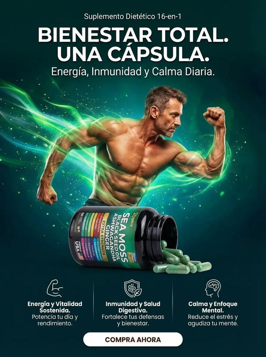 Sea Moss Complex con Black Seed Oil, Ashwagandha y Jengibre (60 Cápsulas)