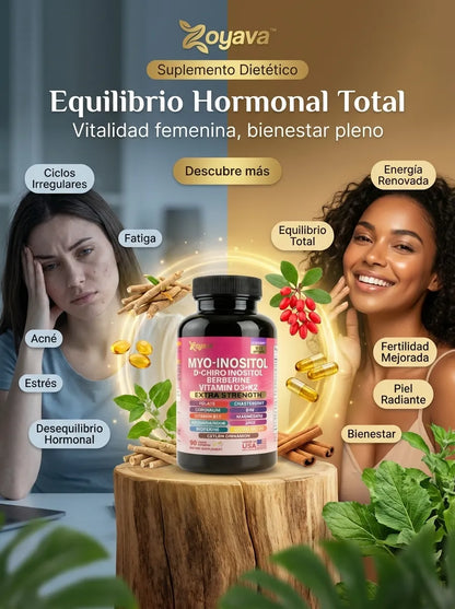 Myo-Inositol - Fórmula 16 en 1 de D-Chiro Inositol y Berberina para el Equilibrio Hormonal y Energía (90 Cápsulas)