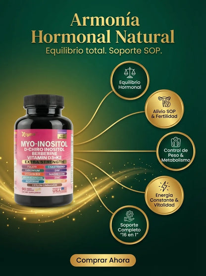 Myo-Inositol - Fórmula 16 en 1 de D-Chiro Inositol y Berberina para el Equilibrio Hormonal y Energía (90 Cápsulas)